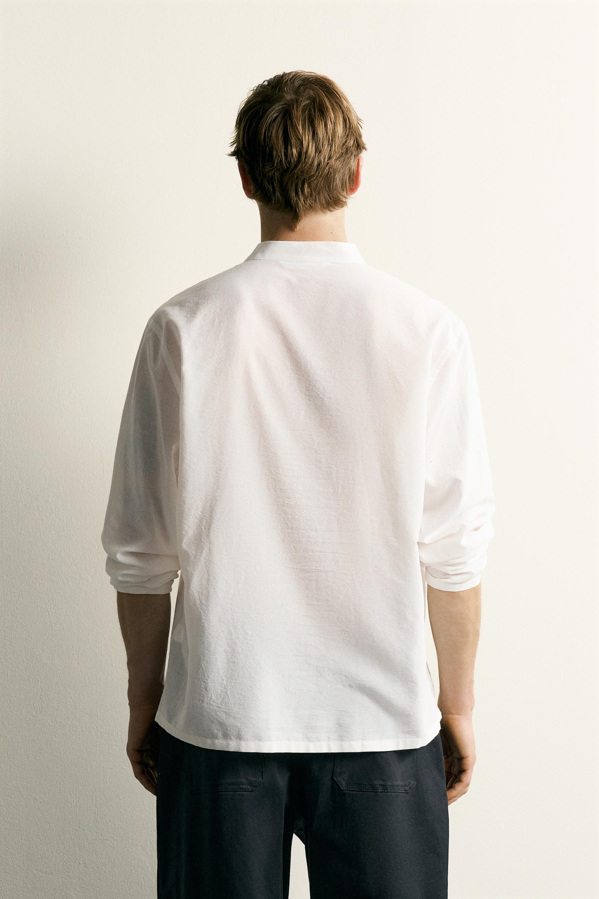 COTTON VISCOSE TIE DETAIL RELAXED FIT SHIRT